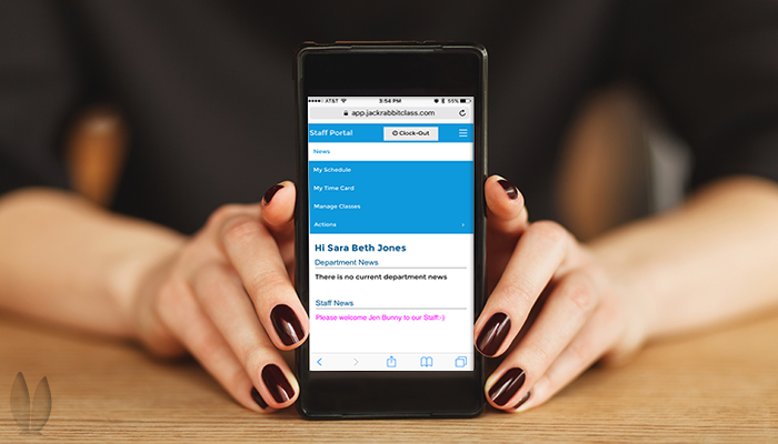 Jackrabbit Class Staff Portal on a phone.