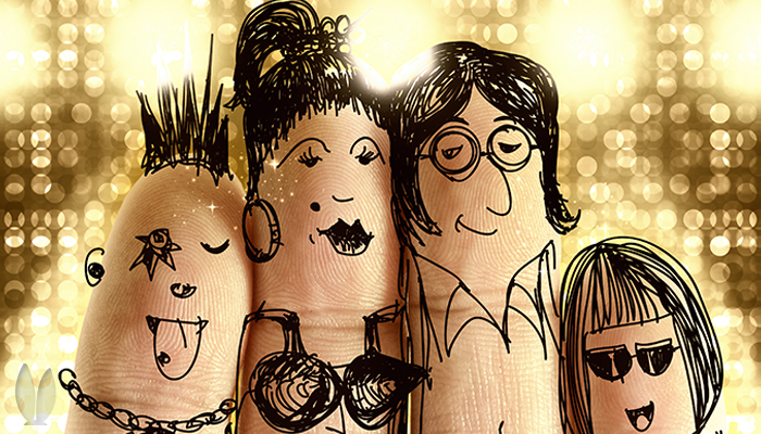 Fingers with a pen design of famous entertainers.