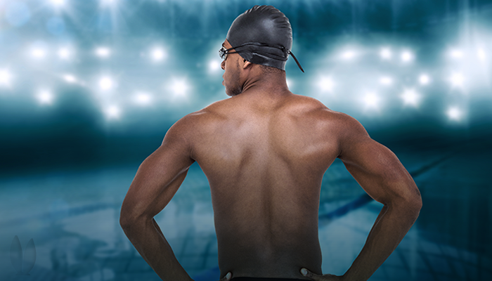 An Olympic swimmer is ready for his event.