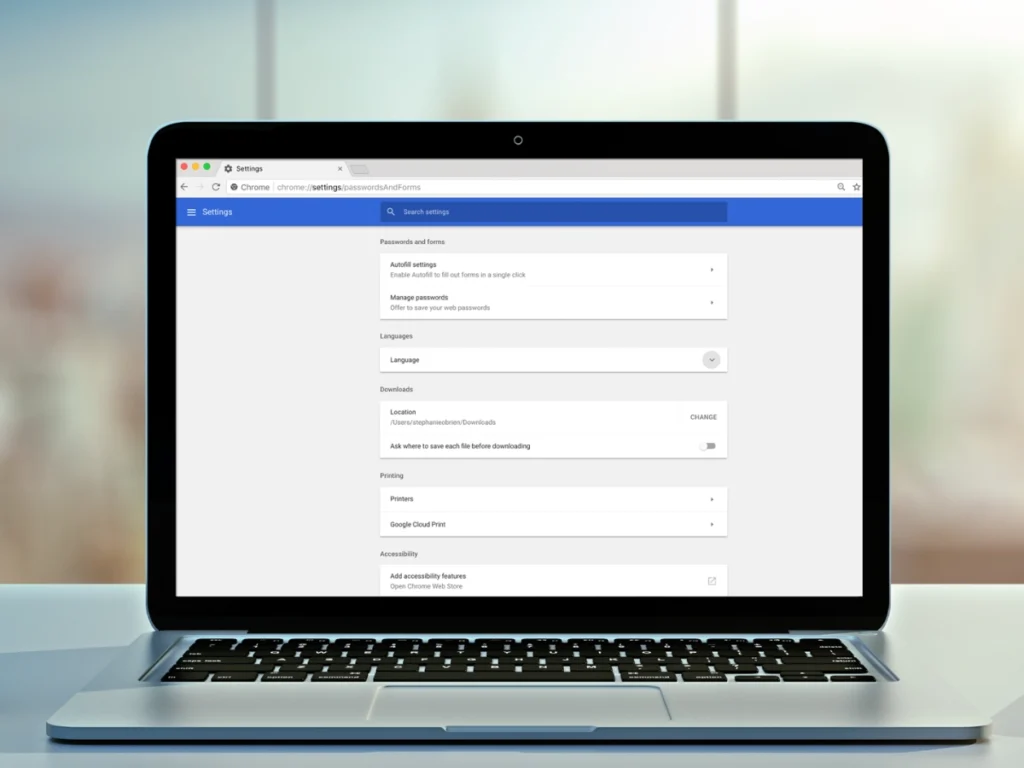 Search your chrome settings on a laptop.