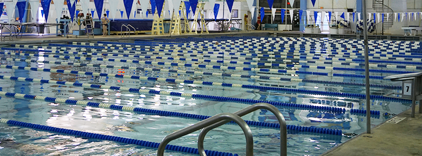 A lane pool is prepared for a swim meet.