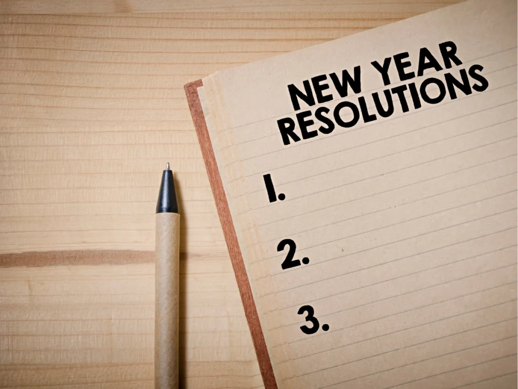 A list of resolutions written out on paper with pen.