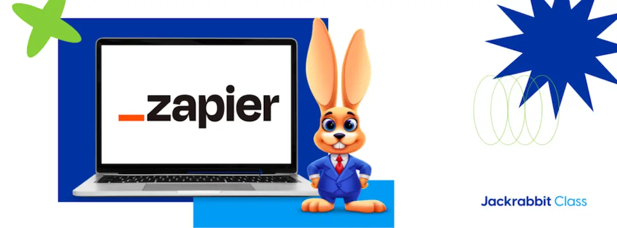 zapier logo on laptop with jackrabbit mascot