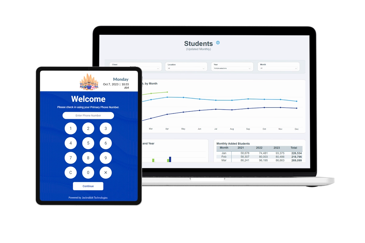 Jackrabbit Class feature releases self check in and business dashboard