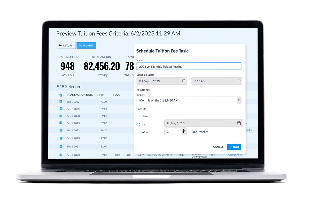 schedule tuition fees screen laptop