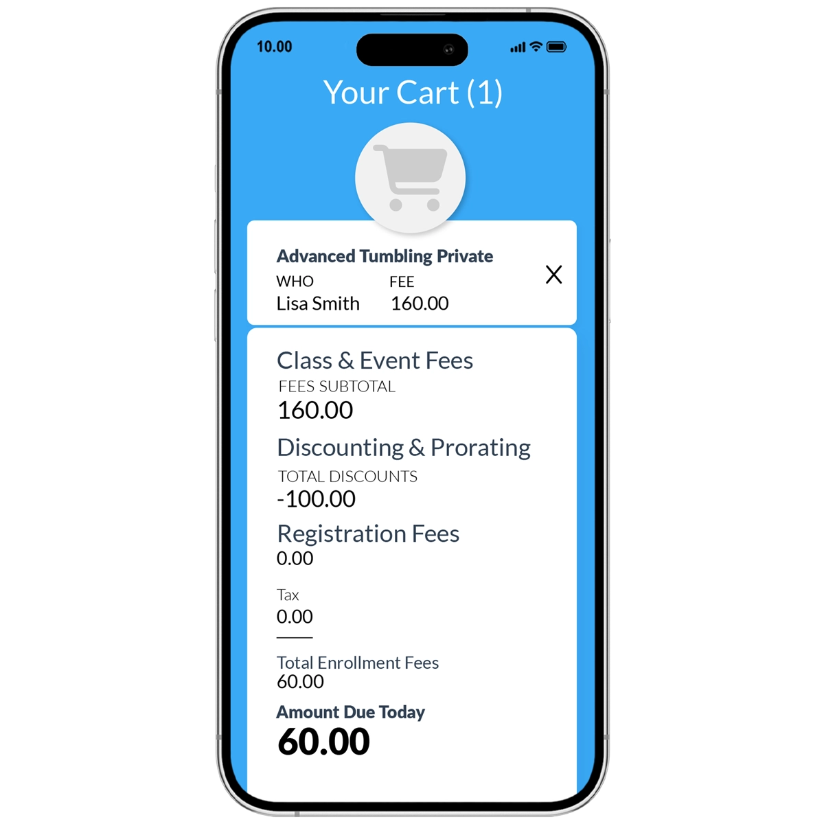 payments invoice with fees and discounts mobile screen