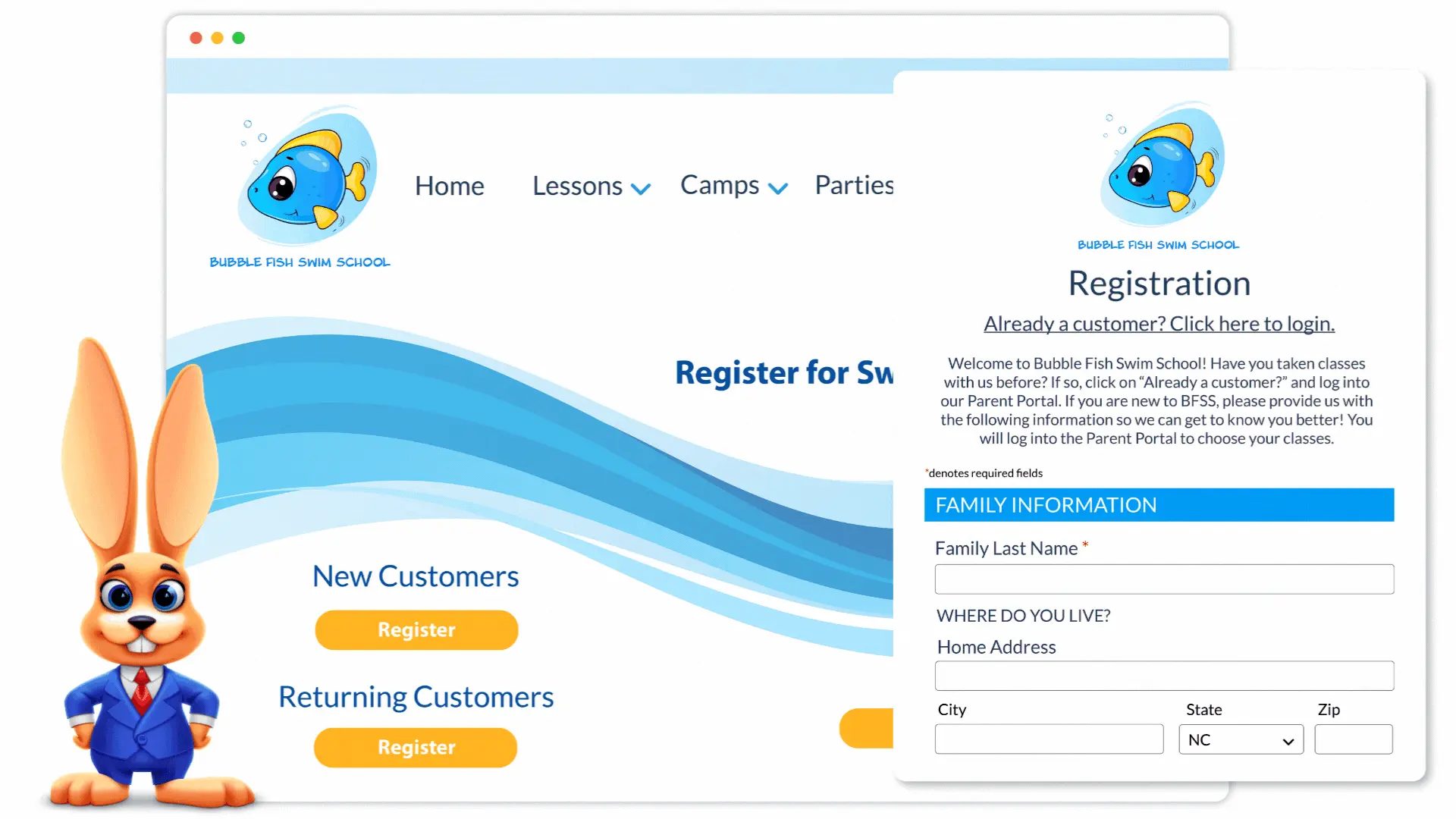 online class registration screens forms
