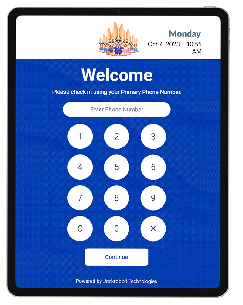 Jackrabbit Class self check-in screen