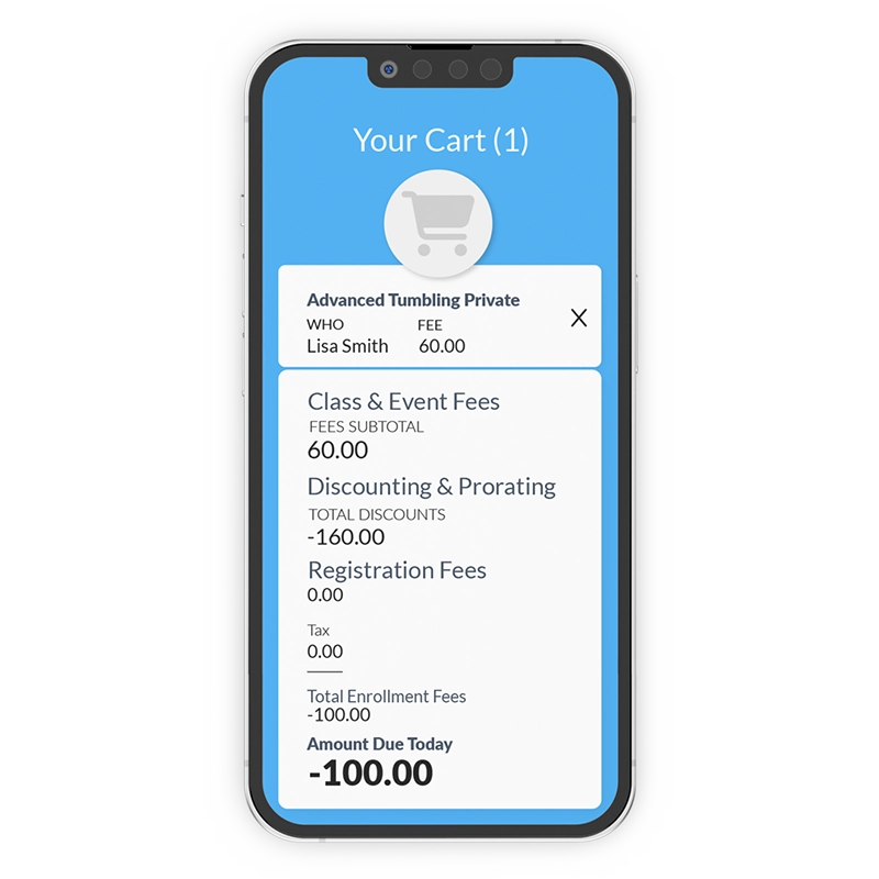 Jackrabbit Class fees screen mobile