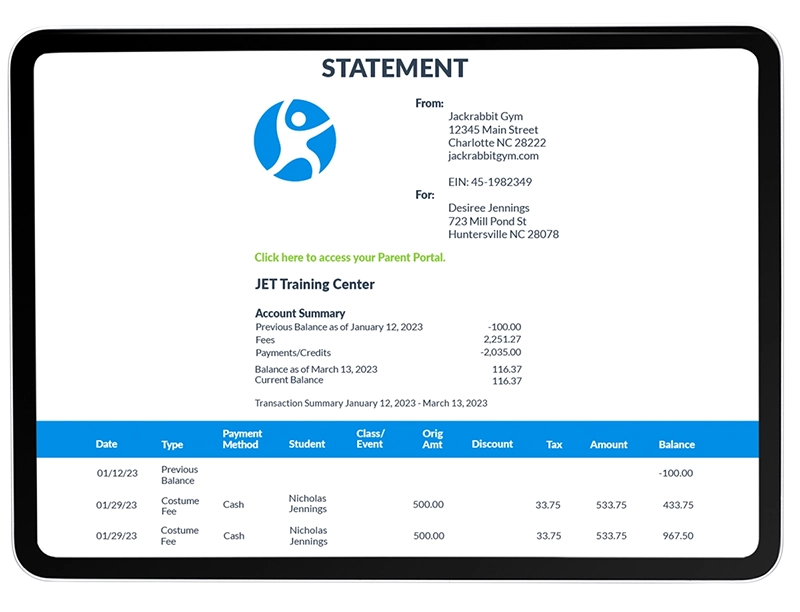 payment received statement tablet