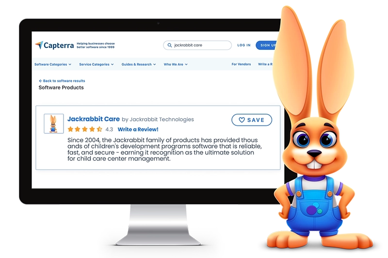 Jackrabbit Care capterra review screen with care bunny