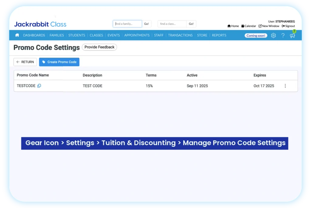 screenshot promo codes jackrabbit class